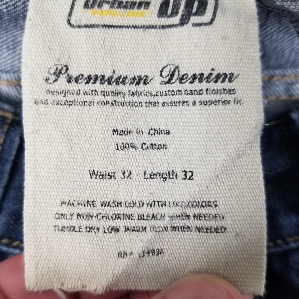 Urban Up Jeans Mens 32x32 Relaxed Straight Denim Zip Pocket Embroidered Pants
